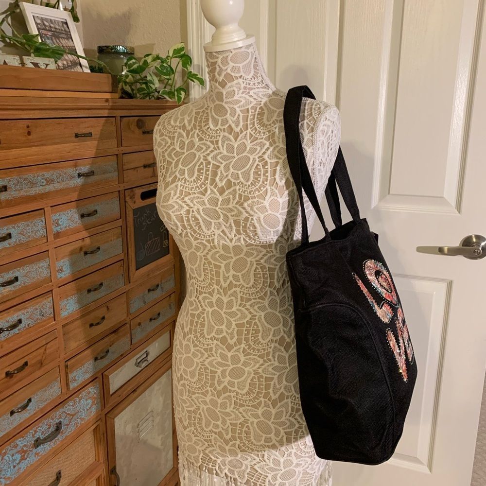 LOVE Tote Bag - Large - Black -NWT - Picture 5 of 8